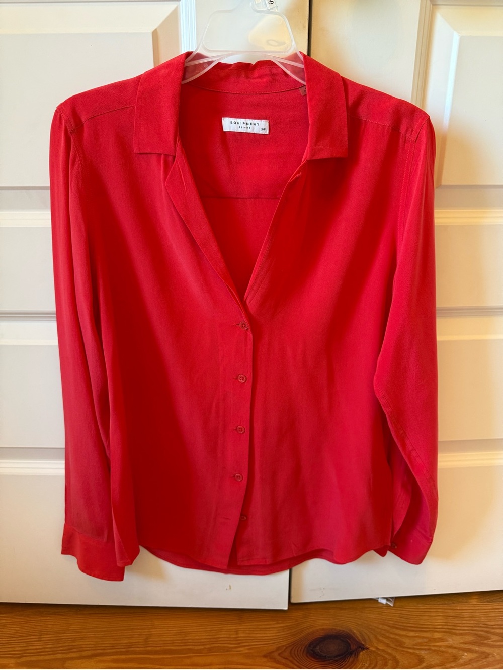 Equipment Adalyn Coral Red Silk Button-Up Blouse